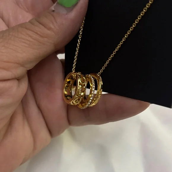 Coach Gold Triple Ring Pendant Necklace - Picture 5 of 5